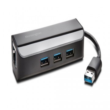 Kensington UA3000E Adattatore Ethernet e hub a 3 porte USB 3.0 - Nero