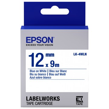 Epson Nastro fondo Standard bianco per testo Blu 12/9 LK-4WLN