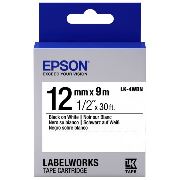 Epson Nastro fondo Standard Bianco per testo Nero 12/9 LK-4WBN