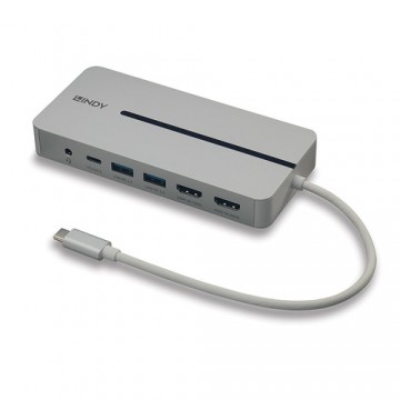 Lindy 43360 replicatore di porte e docking station per notebook Cablato USB 3.2 Gen 1 (3.1 Gen 1) Type-C Argento, Bianco