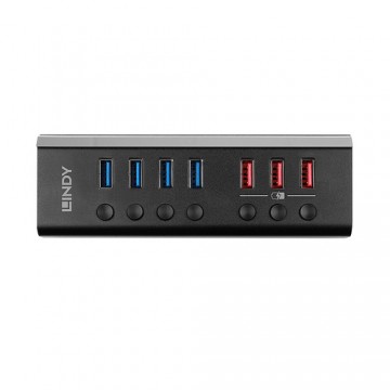 Lindy 4 Port USB 3.0 Hub with 3 Quick Charge 3.0 Ports USB 3.2 Gen 1 (3.1 Gen 1) Type-B 5000 Mbit/s Nero