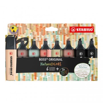 STABILO BOSS NatureColors evidenziatore 6 pz Punta smussata Nero, Bronzo, Verde, Grigio, Verde chiaro