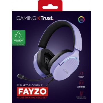 Trust GXT 490P FAYZO Auricolare Cablato A Padiglione Giocare USB tipo A Nero, Viola