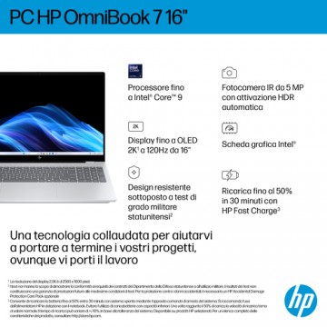HP OmniBook 7 16-az0001nl Intel Core 7 240H Computer portatile 40,6 cm (16") 2K 16 GB DDR5-SDRAM 1 TB SSD Wi-Fi 6E (802.11ax) Wi