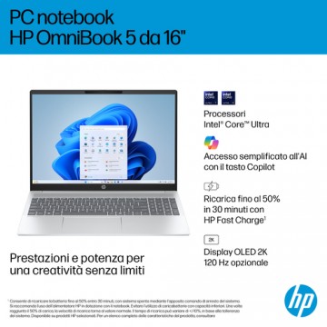 HP OmniBook 5 AI 16-af1023nl Intel Core Ultra 5 225U Computer portatile 40,6 cm (16") 2K 16 GB LPDDR5x-SDRAM 512 GB SSD Wi-Fi 6